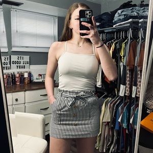 zaful stripped paper bag skirt with buttons